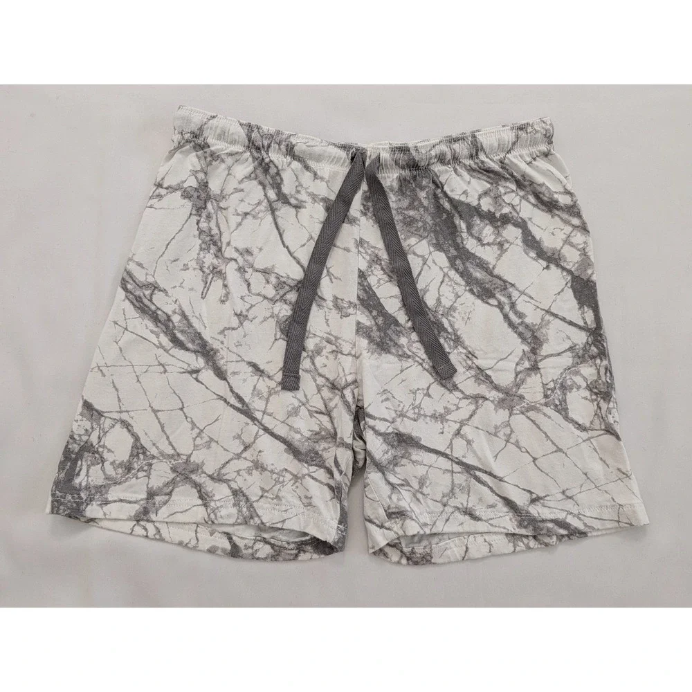 PJ Salvage Pajama Shorts Long Sleeve Top Set Marbled White Gray Women's XS